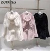 Misto lana da donna Giacca invernale dolce e carina giapponese Parka da donna Orecchie di coniglio pelose Papillon Calda giacca di lana Femme Cappotto di media lunghezza con cappuccio Donna 230920