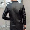 Erkek Ceketler Erkek Dış Giyim Stand Yakası Sahte Deri Ceket Şık Fermuar Plakası İlkbahar Sonbahar İçin Uzun Kollu Ceket