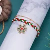 Link Bracelets Christmas Three Color Braided Rope Woven Bracelet For Women Oil Dripping Snowflake Pendant Trendy Friendship Jewelry