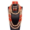 Necklace Earrings Set Copper Gold Statement African Jewelry White Beads Women Costume WE299