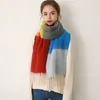 Scarve's Winter Moda Trendi Sıradan Japon Kontrast Çizgili Denizatı Saç Eşarp İmitasyon Kaşmir Kalın Püskül 230921