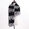 Scarves Winter Women Long Genuine Knitted Fur Scarf Real Rex Rabbit Collar Warm Neck Stole Tassel Natural Silver 230921