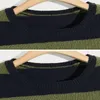 Men's Sweaters Men Kintted Sweater Striped Patchwork O-neck Spring Autumn Breathable Casual Fashion Streetwear Tshirts For Male Pullover