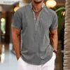 Herrklänningskjortor 2023 Men's Casual Short Sleeve Cotton Linen Shirts Streetwear Pure Color Shirts Men Shirts L230921