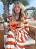 Basic Casual Dresses Contrast Striped Knitted Cotton Dresses Women Fashion ONeck Long Sleeve Slim Backless Maxi Dress Casual Lady Bodycon Vestidos 230920