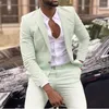 Erkekler Nane Yeşil Takım 2 Parça Set 1 Düğmesi Çentikli Yoklu Slim Fit Coat Damat Düğün Smokin Ceket İş Gündelik (Blazer Pantolon)