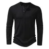 Men s T Shirts Cotton Henley Shirt Long Sleeve Basic Casual Band Collar T Shirts 230921