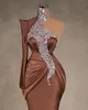 Aso Ebi Arabic Chocolate Mermaid Prom Dress Sequined Lace Satin Evening Formal Party Second Reception Birthday Engagement Gowns Dresses Robe De Soiree Zj31 407