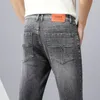 Men's Jeans Men Spring Autumn Slim Fit Straight Mid-Waist Stretch Casual Versatile Young Middle-Aged Fashionable Gray Long Pants