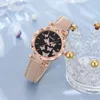 Wristwatches 6pcs Luxury Watch Women Ring Necklace Earrings Bracelet Set Watches Butterfly Leather Strap Ladies Quartz WristWatch