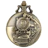 Винтажные бронзовые поезда, передние локомотивные двигатели, железные дороги, кварцевые карманные часы, подвеска в стиле стимпанк, цепочка, женские мужские Gift339U