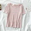 Koszulki damskie T-shirty Kobiety Kobiety Piękny szczupły elegancki miękki Ulzzang Summer Lets Lats Crop Top Striped All-Match Casual Femme Tees Ins
