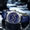 Relógios de pulso único céu estrelado relógio para homens luxo gelo diamante brilho relógio de pulso moda pulseira de couro azul impermeável mens relógio gota