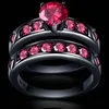 Bague rouge vif grenat pour femmes, jolis Bijoux de mariage, noir, or, ensemble de bagues de couple complet, Bijoux féminins man317x