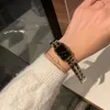 أزياء نساء مضفر من الجلد wristwatch أسود الاتصال الهاتفي المستطيل ساعة صفان من جلود من الجلد الصبي الشهيرة الملحقات العلامة التجارية 302f