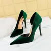 Klänningskor 34-43 Fashion Banket High Heels Stiletto Pointed Side Hollow Green For Women Pumps Black
