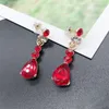 Necklace Earrings Set Gorgeous Retro Red Crystal Bride Jewelry Fashion Crown Women's Wedding Dress