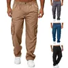 Men's Pants Men Cargo Elastic Waistband Straight Leg Multi Pockets Mid-Rise Training Clothing