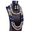 Necklace Earrings Set Copper Gold Statement African Jewelry White Beads Women Costume WE299