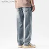 Men's Jeans Elastic loose straight jeans men's wide legged denim pants large size casual trousers Korean style Sportswear brand clothing L230921