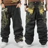 Jean homme Skate Baggy ample broderie Rap Hip Hop Denim pantalon pantalon 1AS1298d