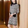 2023 Designer Striped Sweaters Dress Office Lady Long Sleeve Soft Warm Graphic knitted jumper Dress Autumn Winter Women O-Neck Slim Going Out Vacation Midi Frocks