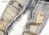 Herenjeans Hoge kwaliteit Heren Slim-fit Patched Blue Jeans Lichte luxe mesh-versiering Sexy gescheurde jeans Stijlvolle Street Fashion Jeans; L230921