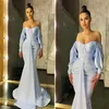 Baby Blue Dubai Arabisch Aso Ebi Meerjungfrau Prom Kleider Einfache Sexy Off Schulter Langarm Formale Abendkleid Tragen Nach Maß 3383