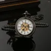 Pocket Watches Vintage Mechanical Men's Watch Double Face Roman Dial Clock Silver Black Gold Hand Wind Fob With Chain Antique Gift