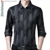 Koszulki męskie 2022 Zupełnie nowe długie rękawie mężczyźni Social Shirt Streetwear Casual Striped Shirts Dress Mens Slim Fit Fashions 1302 L230921