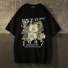 القمصان T Thirts 2023 Summer Men and Women Loose Fit Retro Flower Print T-Shirt Third Trend Hip Hop Disual Short Sleeve Harajuku Y2K