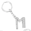 سلاسل المفاتيح Lanyards English Letters keykain 26 A Z Crystal Letter Keyring Key Rings Holders Bag Belet Charm Chain Mashion Jewelry Gi Dhcbb