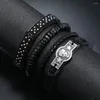 Link Bracelets Punk Personalized Skull Leather For Men Rivet Fashion Head Set Jewelry Wholesale Aceessories