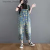 Women's Jumpsuits Rompers #1423 Vintage Denim Overalls Women Sunflower Printed Wide Leg Jumpsuit Ladies Retro Sleeveless Rompers Womens Jumpsuits Loose L230921