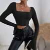 2023 NOWOŚĆ Women T Shirty Kobiety z długim rękawem Kobiety Czarne plecy Sexy Seksowne koszulki streetwearne