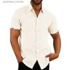 Camisas masculinas de algodão linho venda quente camisas de manga curta masculina verão cor sólida gola virada para baixo casual estilo praia plus size l230921