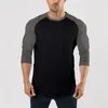 Herren T-Shirts Mode Dreiviertelärmel T-Shirt Männer Herbst Frühling Baumwolle Patchwork Silm Fit Gym Kleidung Fitness T-Shirt Sport T-Shirt 230921