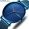 Crrju Luxury Men Watch Fashion Minimalist Blue Ultra-Thin Mesh Strap Watchカジュアル防水スポーツメンズマン265Xの腕時計ギフト