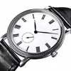 Montre classique mécanique à mouvement de vent à main, montre-bracelet pour homme et femme, en acier inoxydable, cadran blanc, bracelet en cuir2874