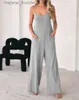 Kvinnors jumpsuits Rompers Jumpsuit för kvinnor 2023 Fashion Grey Pocket Design Casual Home Daily Loose Spring Summer Woman Wide Leg Jumpsuit L230921