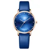 Montres-bracelets Ultra-minces femmes montres haut à la mode décontracté dames montre étanche bleu bracelet en cuir Feminino femme