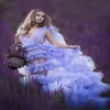 2020 Lavanda Tulle Robes Birdal Maternità Pografia Donne lunghe Tulle Abito di maternità Profondo scollo a V Vedere attraverso abiti da sera Sle266n