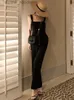Kvinnors jumpsuits Rompers Summer Women Casual Runway Wide Leg Jumpsuits Female Fashion Elegant Axless Long Jumpsuit Sexy Rompers L230921