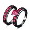 Bague rouge vif grenat pour femmes, jolis Bijoux de mariage, noir, or, ensemble de bagues de couple complet, Bijoux féminins man317x