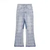 High Street Marque Tendance Patchwork Plaid Design Vibe Style Micro Corne Bord Rugueux Casual Jeans0zjg