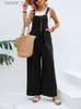 Kvinnors jumpsuits rompers kvinnor sommar svart bred ben jumpsuit eleganta söta kvinnliga byxor vintage bomull mode lösa kontor lady casual romper byxor l230921