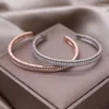 Bangle 14k Gold Plated Korean Fashion Jewelry Single Layer Full Zircon Open Armband Luxury Women's Wedding Party Accessories