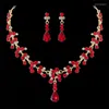 Halsband örhängen set underbar retro röd kristall brud smycken mode krona kvinnors bröllopsklänning