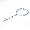 Strand Catholic Crucifix Cross Cross Virgin Mary Lady of Guadalupe Medal jasnoniebieski imitacja Pearl Różańca Bransoletka Hangings