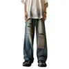Men's Jeans American Vintage Distressed Summer Washed And Worn-out Loose Fitting Wide Leg Straight Tube Mop Trendy High Stree